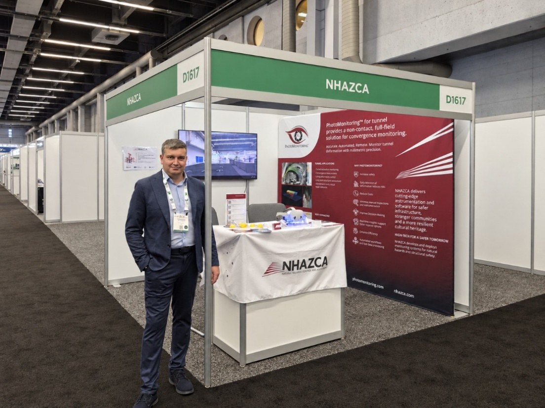 Alessandro Brunetti allo stand NHAZCA al World Tunnel Congress 2026, Montréal